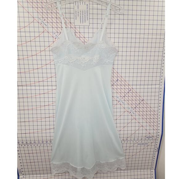 Vintage Powder Blue Satin Pleated Slip Dress Munsingwear Lace Trim Romance‎ - Picture 3 of 14